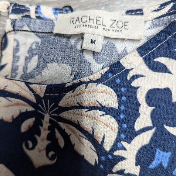 NWT Rachel Zoe Puff Sleeve Crop Top Elastic Hem Blue Batik Floral size M - Picture 6 of 11